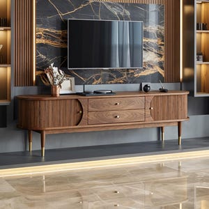 Nordic solid wood TV cabinet black walnut color medieval style simple modern light luxury accordion door designer TV cabinet