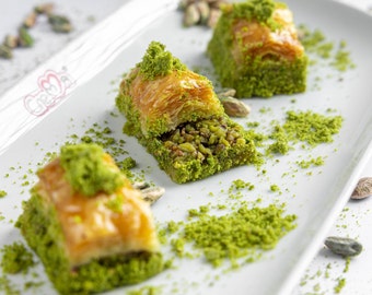 Selbstgemachte Baklava, Essen Geschenkbox, Vatertagsgeschenk, Frisches Baklava Essen Geschenk - Süße Dose Türkische Baklawa Pistazien Gebäck 35 Stück 1200 GR