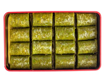 Eid Mubarak Gifts - Baclava Sweet - Turkish Baklava - Baklava Pistachio  Handmade Vegetarian Fresh Sweet Turkish Pistachio Roll Tin Gift Box