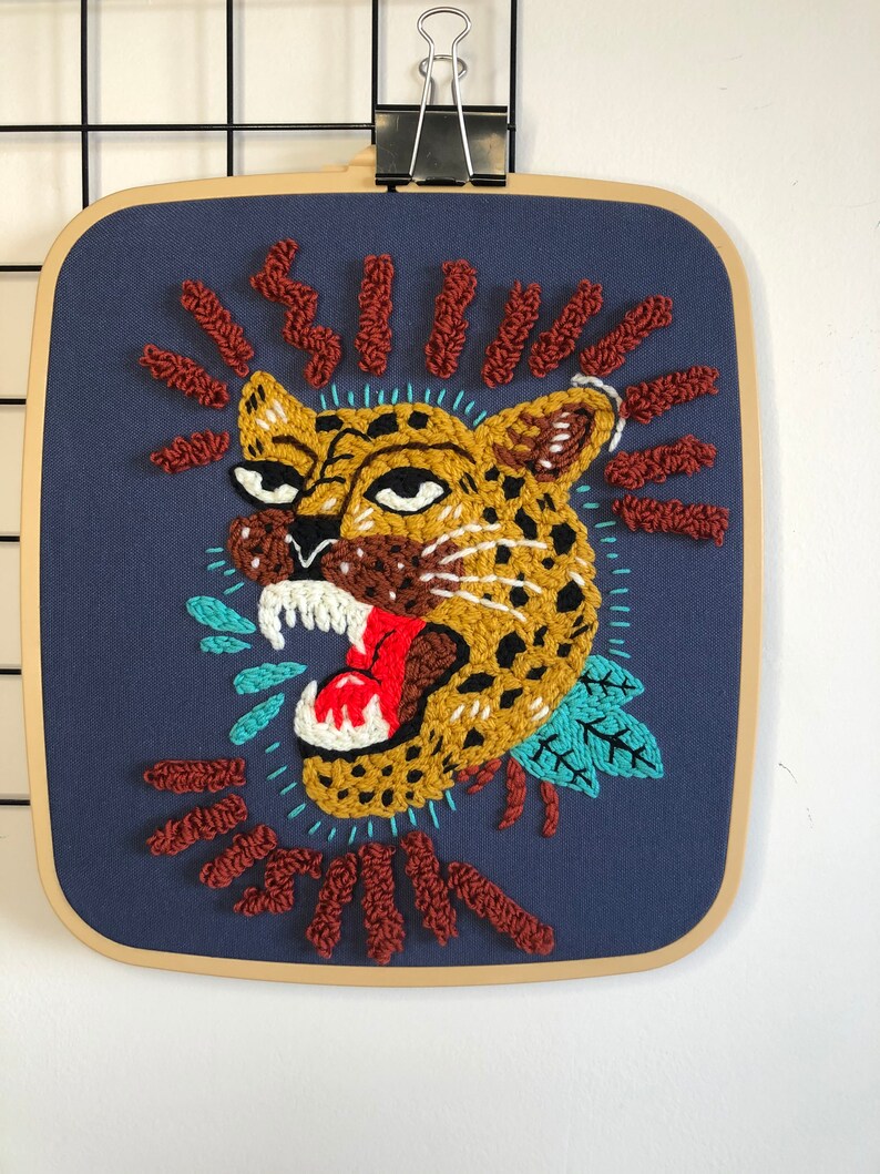 Tiger Illustrated Punch Needle Punch Needle Wall Hanging Etsy