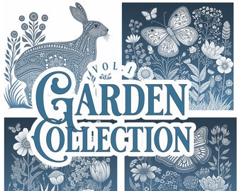 Garden Folk Art Collection Vol.1, garden art, flower art, folk art, scandinavian folk art, flower clip art, clip art, flower design