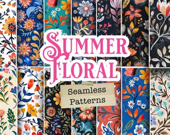 Summer Floral Folk Art Pattern Bundle: 20 Seamless Designs (Digital Download