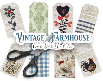 Vintage Farmhouse Cut-Out Product Gift Tags, Vintage Labels, Vintage Fabric Tags, French Country Tags, French Country Gift Tags