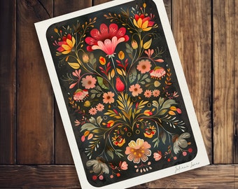 Scandinavian Floral Folk Art Print: Hand Embellished Heritage Garden