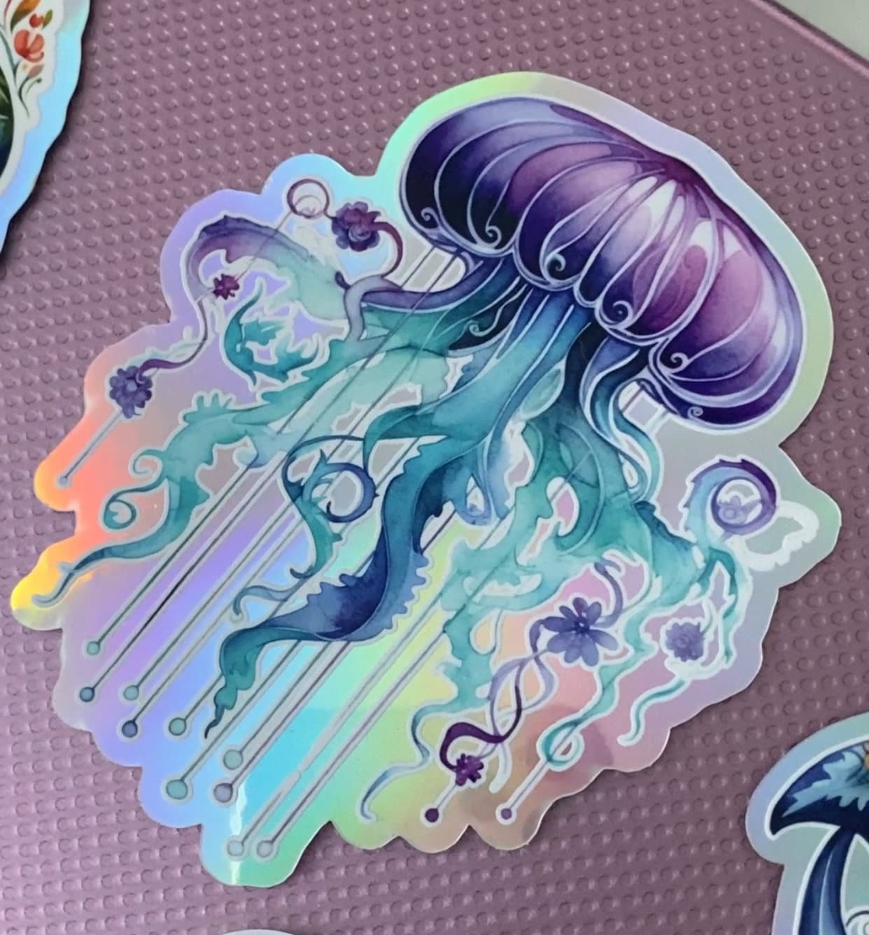 Holographic Jellyfish Sticker: Scandinavian Folk Art, Nautical Wedding Favor