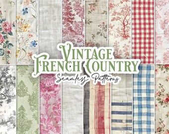 24 French Vintage Seamless Patterns and embroidery clip art, vintage french, shabby chic patterns, vintage fabric, rustic country patterns,