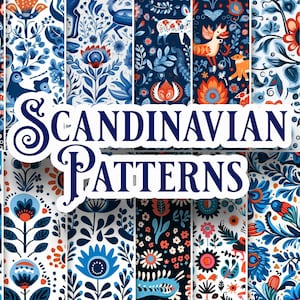 15 Scandinavian Folk Art Patterns, seamless pattern bundle, floral pattern, svg, digital paper, instant download, scrapbook, floral papers