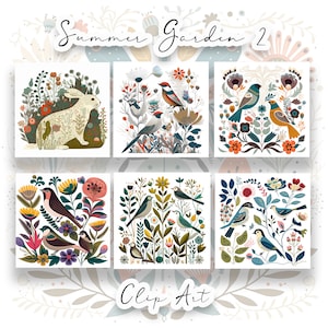 12 Summer Garden Folk Art Clip Art Bundle Vol.2, Scandinavische Tuin Volkskunst, Zweedse volkskunst, Volkskunst Bloemsierkunst, Noordse Tuin Clip Art