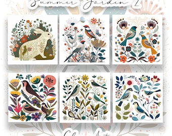 Image clipart jardin d'été : lot de fleurs scandinaves (téléchargement numérique)