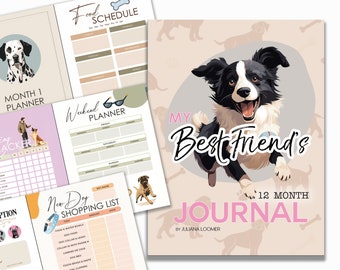 My Best Friend's 12 month Dog Journal, dog care planner, dog care, digital planner, adopt a pet, adoption planner, 60 page