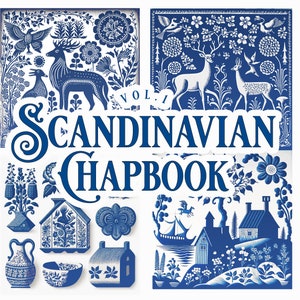 Scandinavian Chapbook Clip Art Collection, Historical Scandinavian Folk Art, Vintage Nordic Clip Art, Block Print Nordic Art, Vintage Art