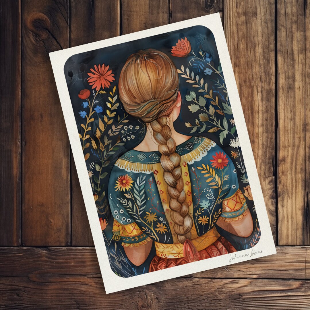 Whimsical Folk Art Print Folk Blossom, Country Home Art, Rustic Country ...