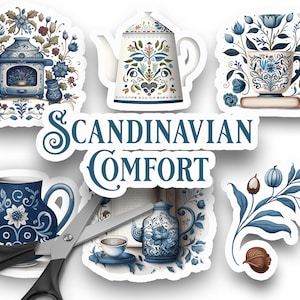 Pacchetto di clip art di arte popolare scandinava, clip art nordico tradizionale, set di clip art di folklore scandinavo, pacchetto di clip art Hygge