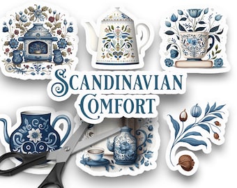 Scandinavian Comfort Vol.1, Hygge, Folk Art, Clip Art, Swedish, Norwegian, Rosemaling, Home Decor, printable art, cottage decor, floral art