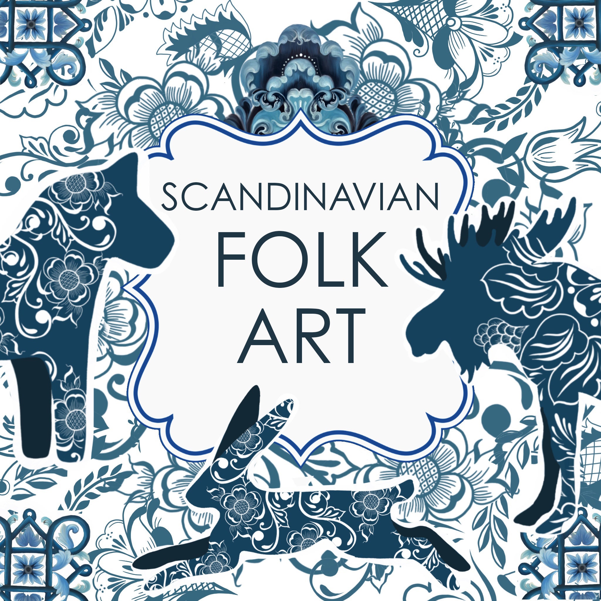 Classic Scandinavian Folk Art Clip Art Bundle, Traditional