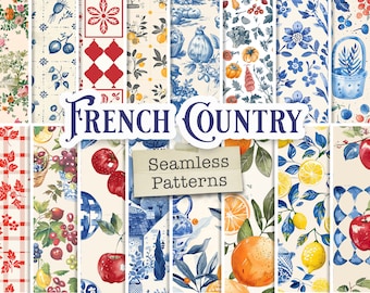 French Country Toile Seamless Patterns: Shabby Chic Retro Designs (SVG, PDF)