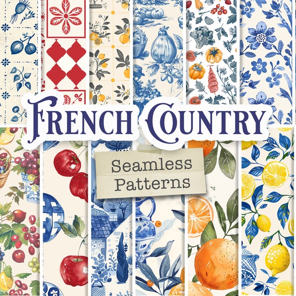 25 Pieces French Country Seamless Patterns, Retro Seamless Patterns, Seamless Toile Patterns, Shabby Chic Patterns, Retro French Patterns