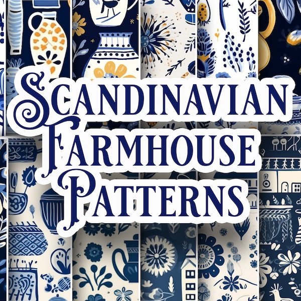 Scandinavian Farmhouse Folk Art, Scandinavian Seamless Pattern Bundle, Nordic Seamless Pattern Bundle, Retro Pattern Bundle,