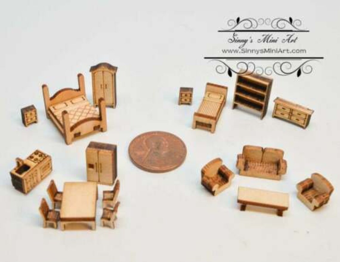 1144 Laser Cut Dollhouse Four Room Furniture Kit / DIY Etsy