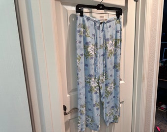 Vintage Kahala Hawaiian Tropical Resort Pants Sz 6 Blue with Gardenias; wide leg crop