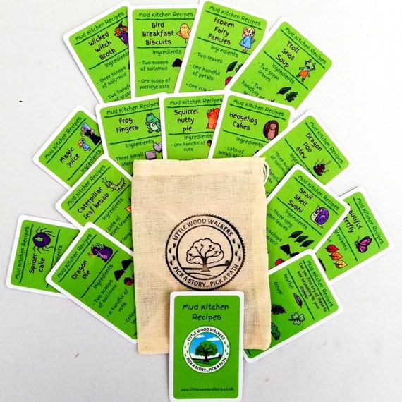 Mud kitchen recipe cards for children, nature gift for outdoor play, toys for garden, activities for kids. mud kitchen accessory
