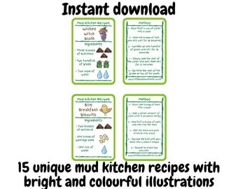 Mud kitchen recipe cards play accessory mud kitchen tool play kitchen recipe Digital Download