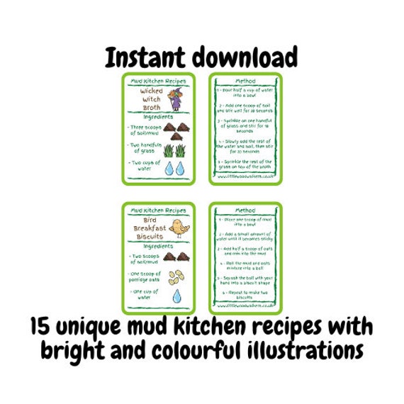 Mud kitchen recipe cards play accessory mud kitchen tool play kitchen recipe Digital Download