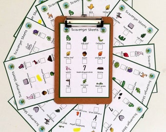 Outdoor scavenger hunt for children, eco-friendly gift for outdoor kids, nature bingo activity, 20 sheets with clipboard