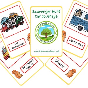 Jogo de viagem por estrada para os cartões de caça ao tesouro de carros para atividades de viagem de carro para crianças. Download Digital Instantâneo