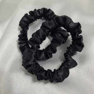 Mini Satin Hair Scrunchies | Skinny Scrunchy | Kids Hair Accessories | Satin Scrunchies | Hairtie | Sports Hair Accessories | Fall Scrunchie Black
