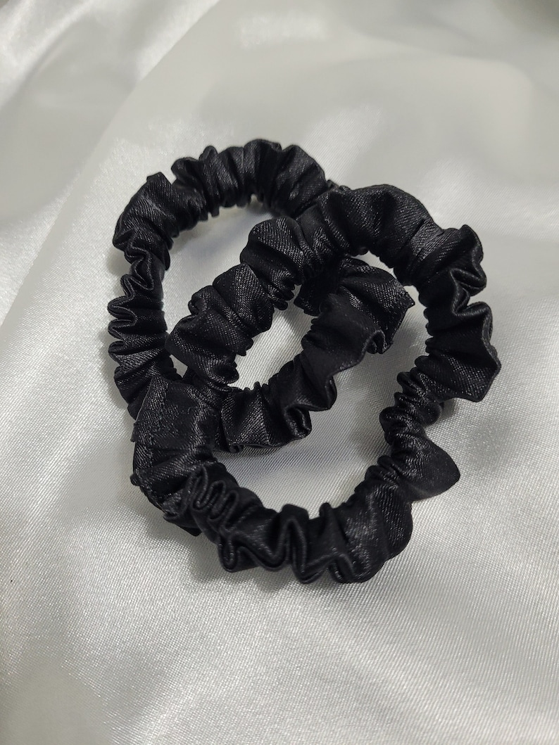 Mini Satin Hair Scrunchies | Skinny Scrunchy | Kids Hair Accessories | Satin Scrunchies | Hairtie | Sports Hair Accessories | Fall Scrunchie Black