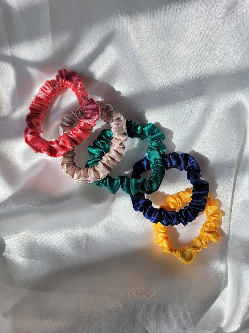 Mini Satin Hair Scrunchies | Skinny Scrunchy | Kids Hair Accessories | Satin Scrunchies | Hairtie | Sports Hair Accessories | Fall Scrunchie Pine Green