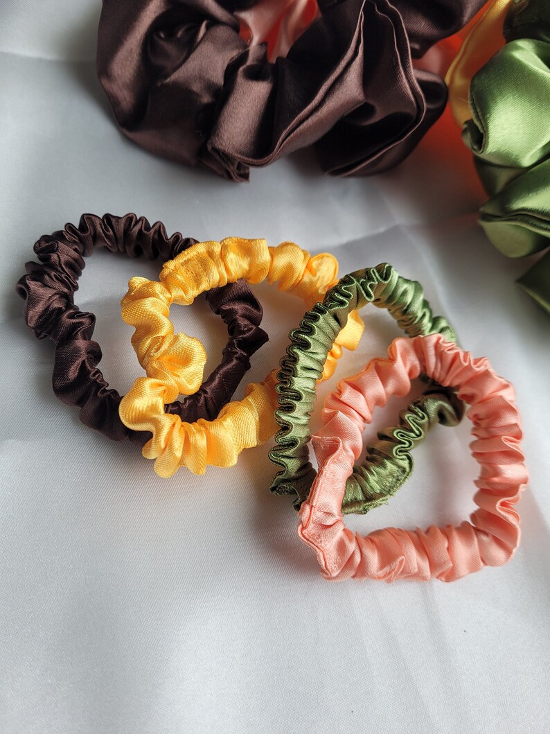 Mini Satin Hair Scrunchies | Skinny Scrunchy | Kids Hair Accessories | Satin Scrunchies | Hairtie | Sports Hair Accessories | Fall Scrunchie image 2