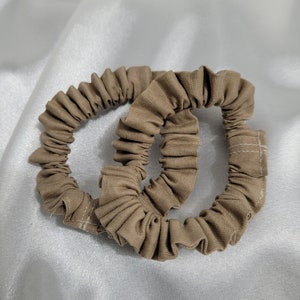 Mini Satin Hair Scrunchies | Skinny Scrunchy | Kids Hair Accessories | Satin Scrunchies | Hairtie | Sports Hair Accessories | Fall Scrunchie Beige (Cotton)
