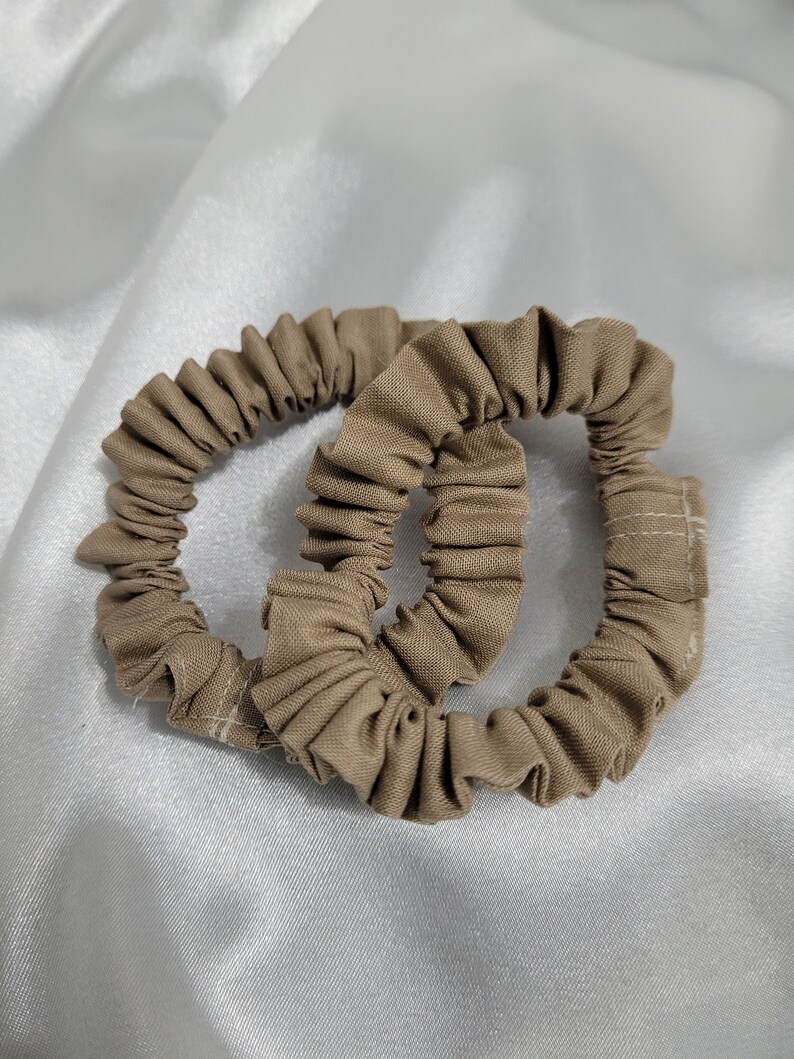 Mini Satin Hair Scrunchies | Skinny Scrunchy | Kids Hair Accessories | Satin Scrunchies | Hairtie | Sports Hair Accessories | Fall Scrunchie Beige (Cotton)