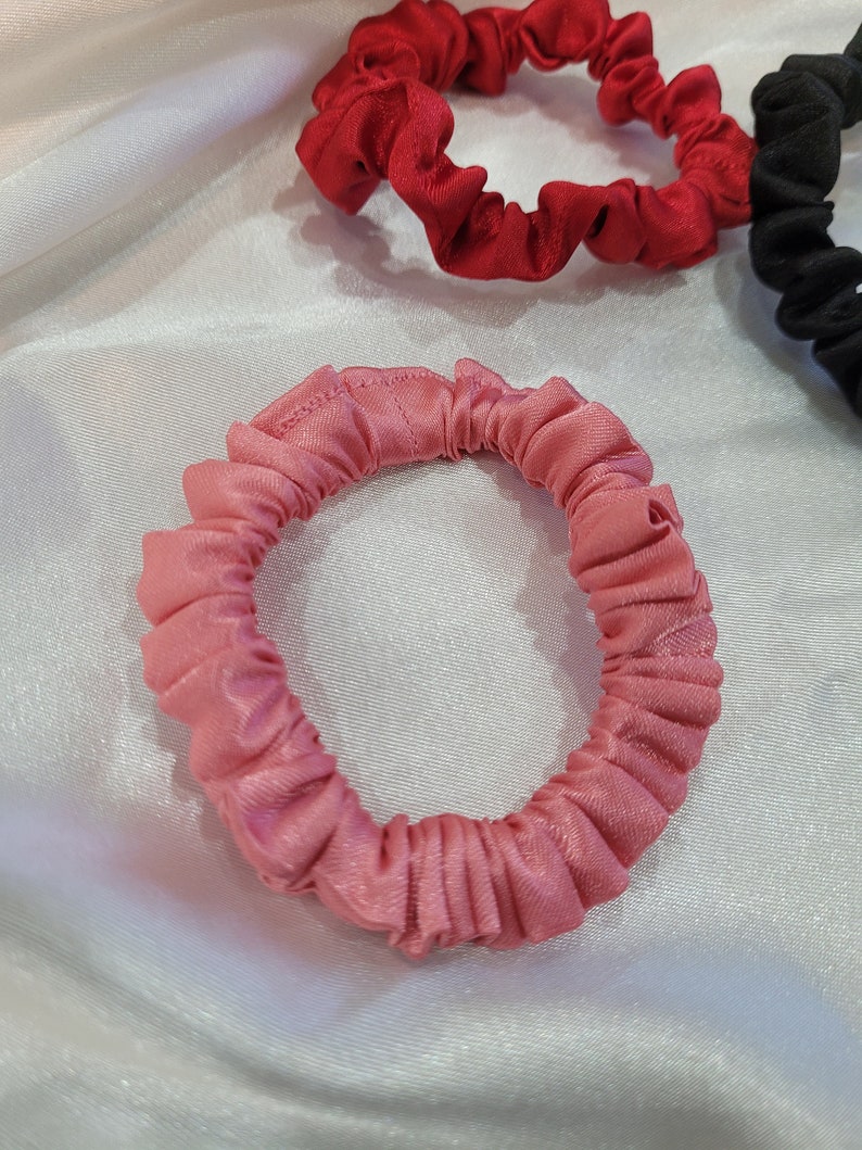 Mini Satin Hair Scrunchies | Skinny Scrunchy | Kids Hair Accessories | Satin Scrunchies | Hairtie | Sports Hair Accessories | Fall Scrunchie Pink