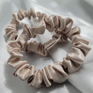 Mini Satin Hair Scrunchies | Skinny Scrunchy | Kids Hair Accessories | Satin Scrunchies | Hairtie | Sports Hair Accessories | Fall Scrunchie Pearl White