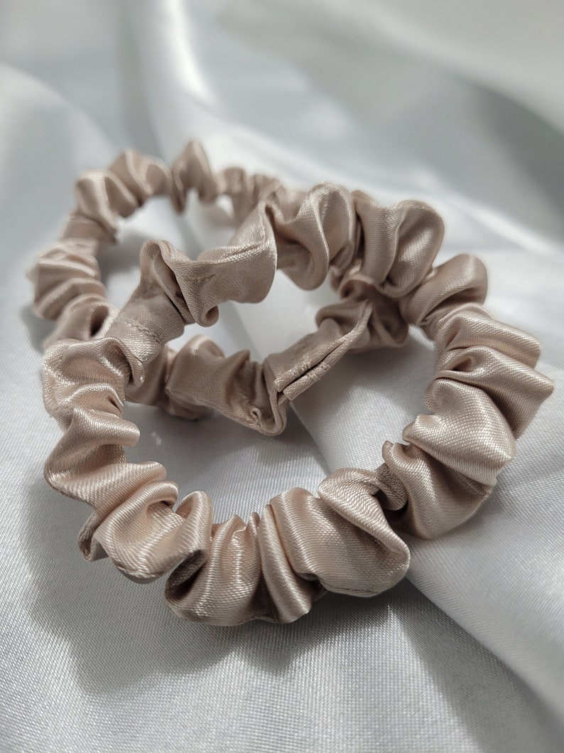 Mini Satin Hair Scrunchies | Skinny Scrunchy | Kids Hair Accessories | Satin Scrunchies | Hairtie | Sports Hair Accessories | Fall Scrunchie Pearl White