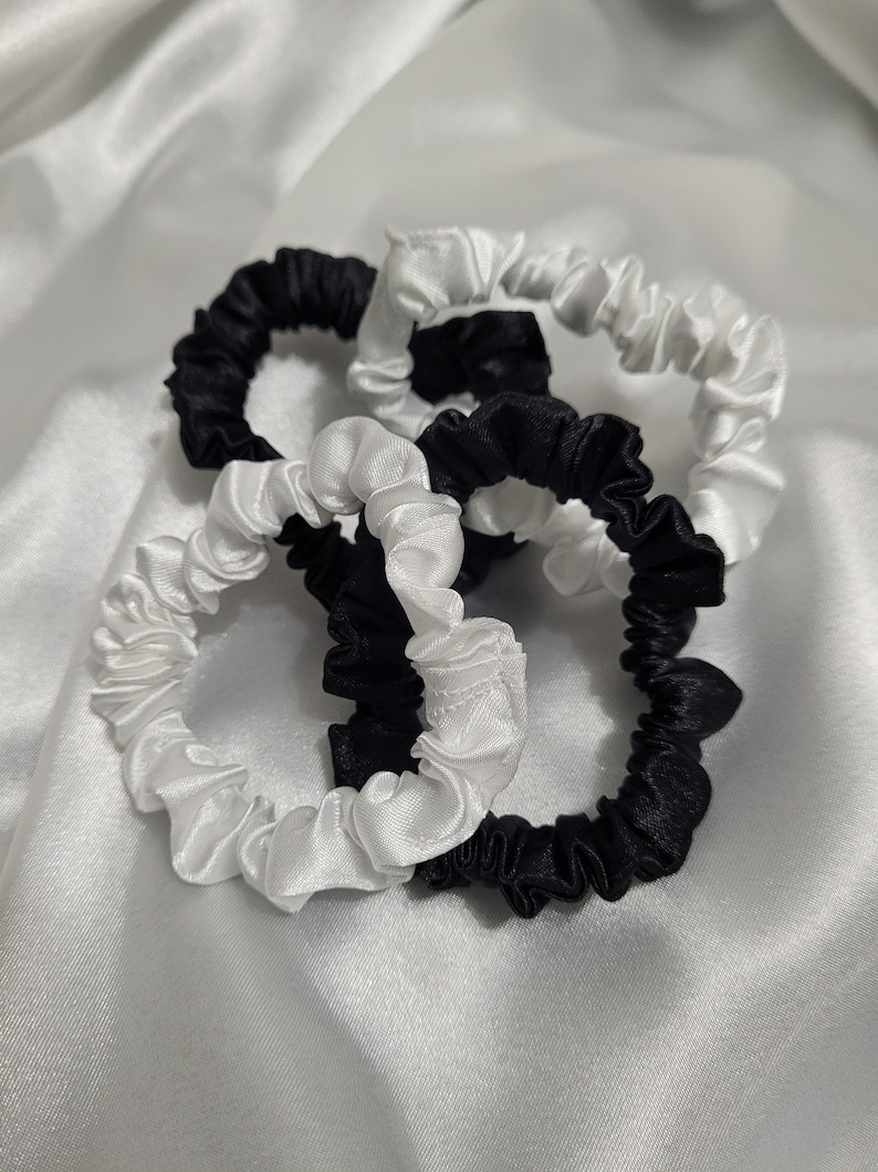 Mini Satin Hair Scrunchies | Skinny Scrunchy | Kids Hair Accessories | Satin Scrunchies | Hairtie | Sports Hair Accessories | Fall Scrunchie White