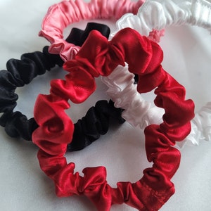 Mini Satin Hair Scrunchies | Skinny Scrunchy | Kids Hair Accessories | Satin Scrunchies | Hairtie | Sports Hair Accessories | Fall Scrunchie Red