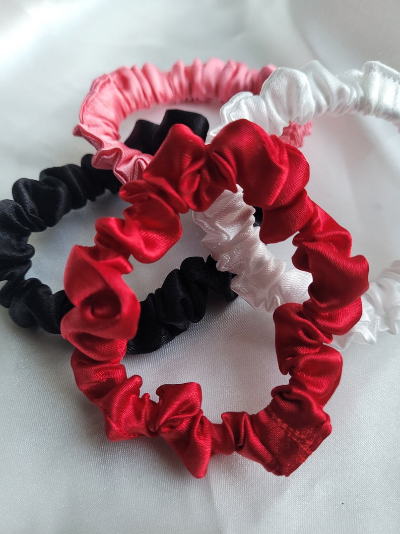 Mini Satin Hair Scrunchies | Skinny Scrunchy | Kids Hair Accessories | Satin Scrunchies | Hairtie | Sports Hair Accessories | Fall Scrunchie Red