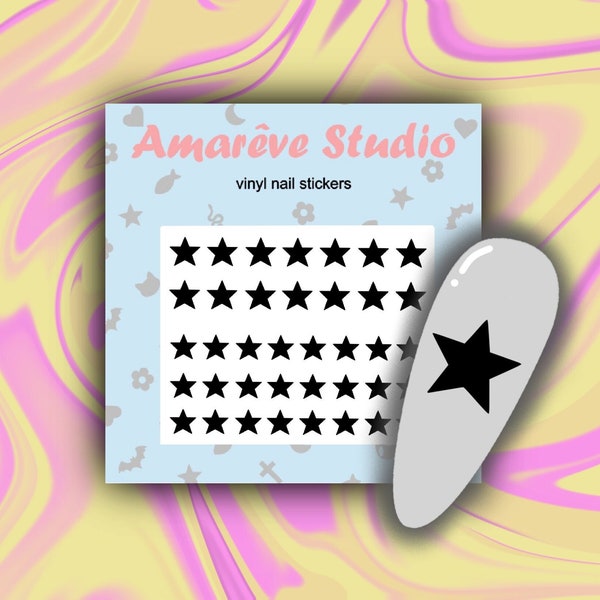 Stars vinyl nail stickers - black/holographic