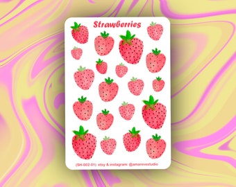Strawberries sticker sheet (matte/glossy) - cute planner/journal/bujo stickers