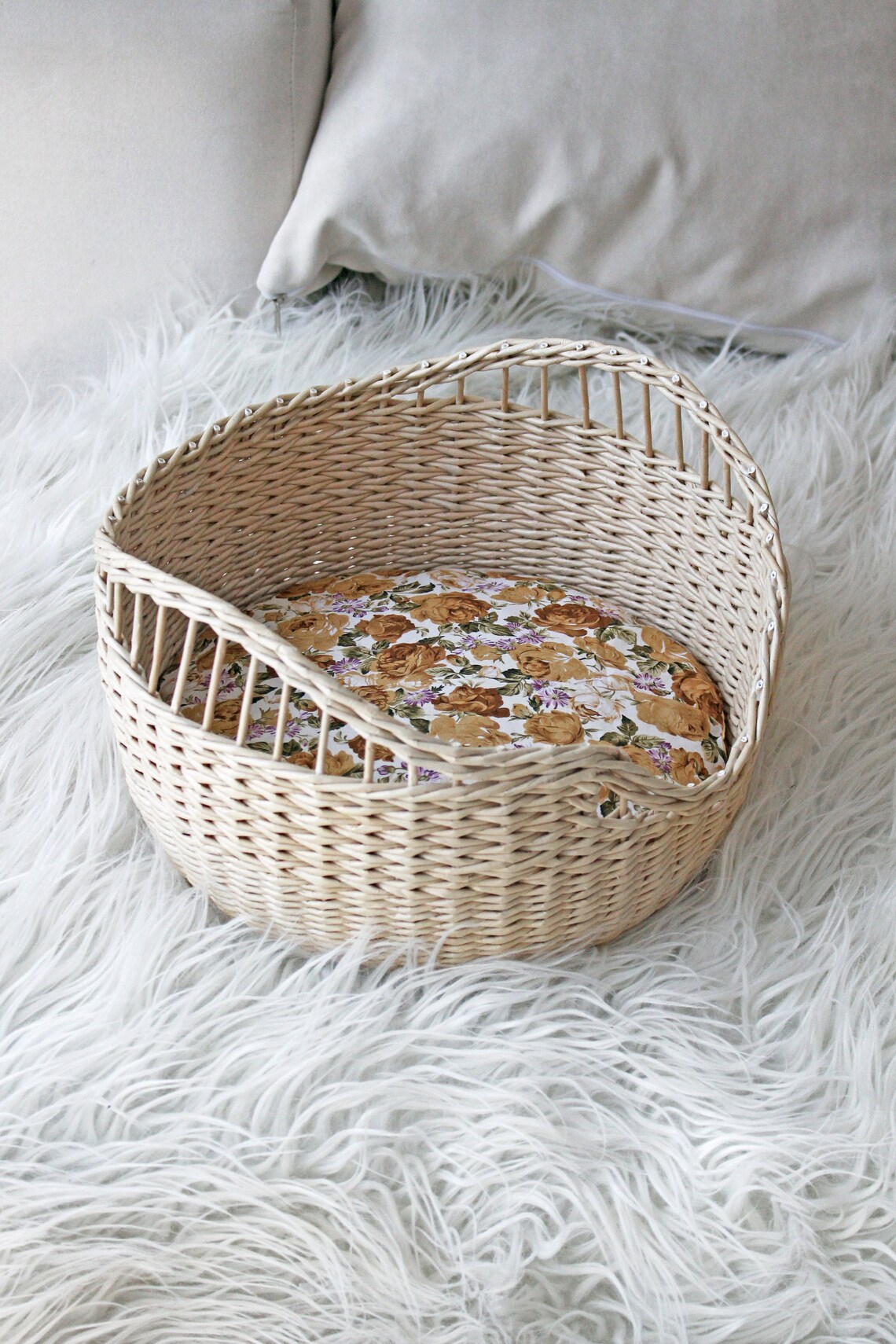 Wicker Cat's Basket with Natural Pillow EcoWine Bed House Etsy