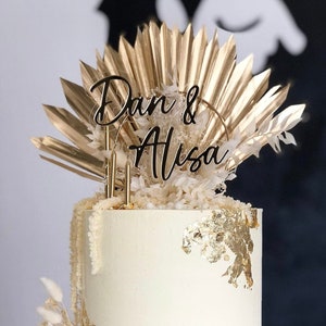 Wedding Cake Topper / Engagement Cake decor / Modern Cake topper / Gold Mirror floating cake topper /