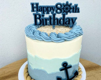 80th Birthday Nautical Cake Topper | Personalized Anchor Decor
