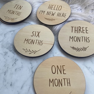 wooden Milestone disks - Monthly photo cards - Baby Shower Gifts -