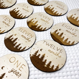 Woodland Theme Monthly Milestone Cards | Wooden Engraved Disks