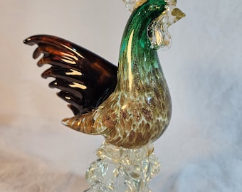 Murano Rooster, Signed, Gold Infusion, (Large) 9"x7"x3.5", 2.82lbs