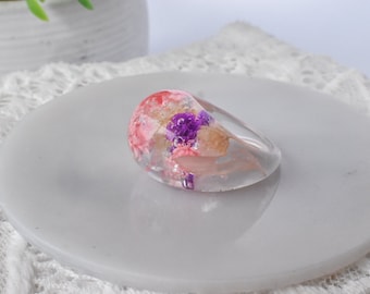 Handmade Real Pressed Flower Bubble Ring Babies Breath Flowers Resin Ring Dried Flower Crescent Ring Gift For Her